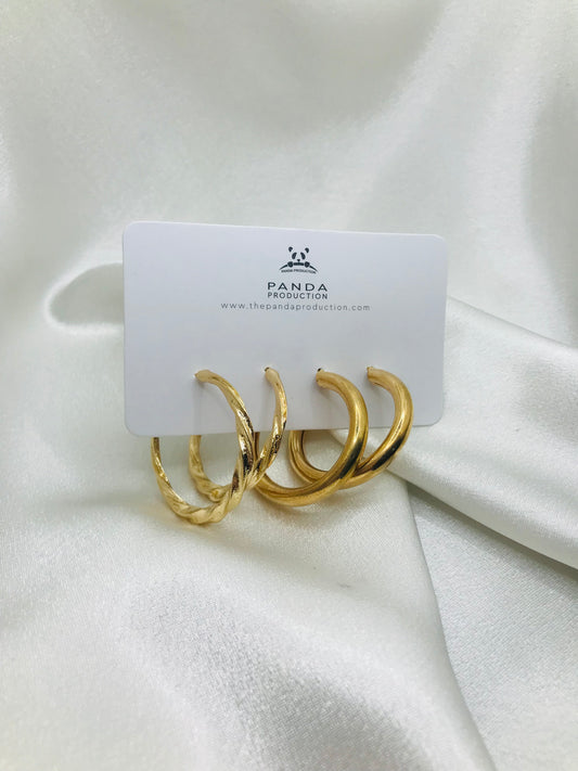 Triple Gold Hoop Earrings Set