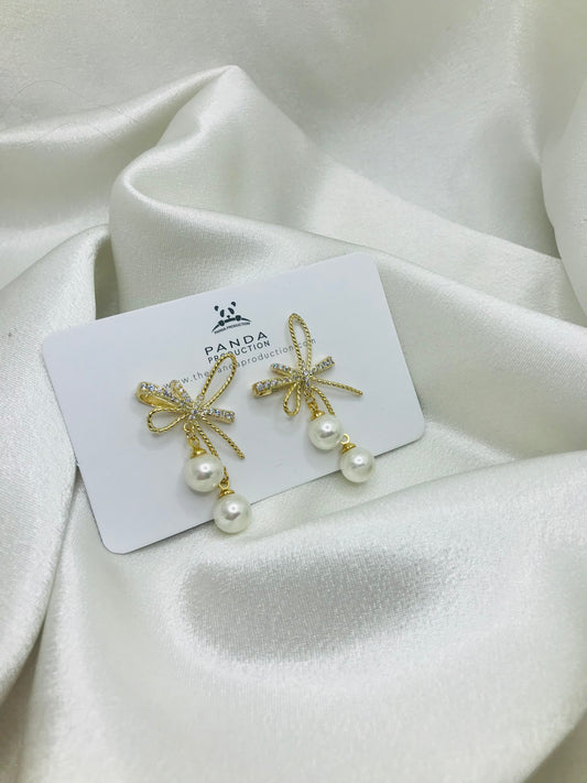 Bow Earrings with Ball Accents